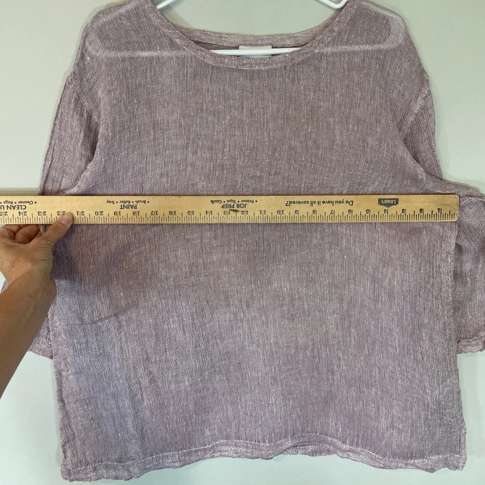 Pure Jill J. Jill Women Large Mauve Striped Linen Gauze Knit Boxy 3/4 Sleeve Top